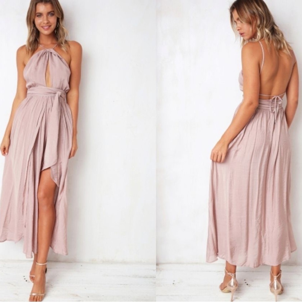 NWT Hello Molly Angel Biba Mocha Halter Neck Dress | Women’s Elegant Party Dress